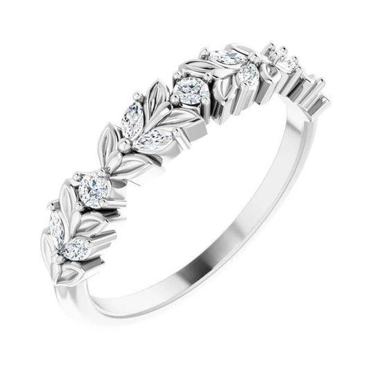 Marquise Diamond Women's Anniversary Band White Gold Side View