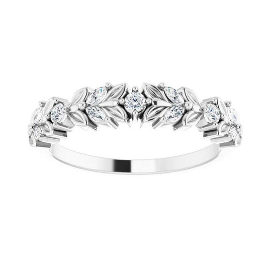 Marquise Diamond Women's Anniversary Band White Gold Cross View