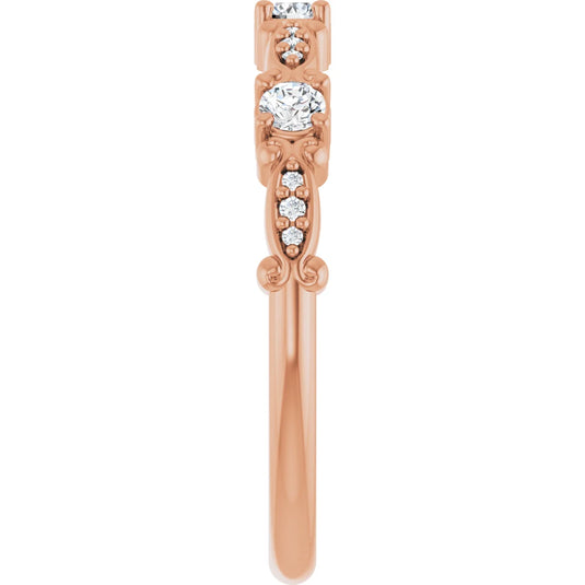 Vintage Natural Diamond Anniversary Band Rose Gold Perspective View