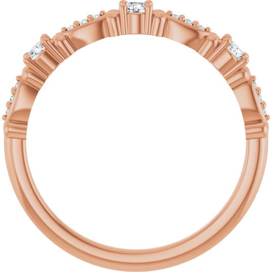 Vintage Natural Diamond Anniversary Band Rose Gold Top View