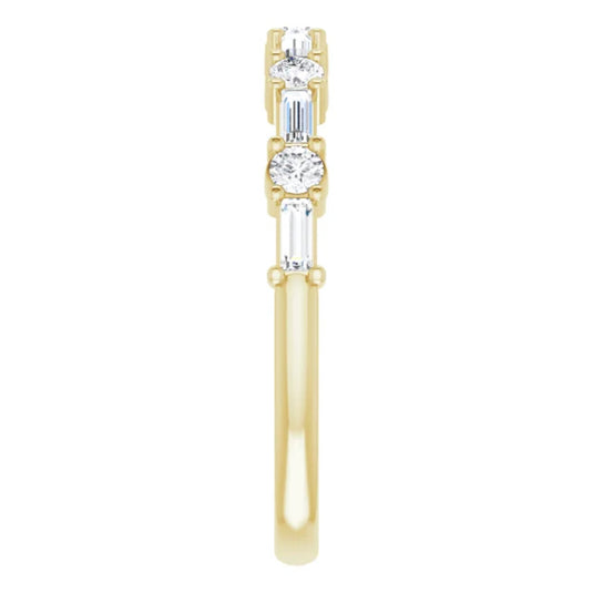 Handcrafted Natural Diamond Anniversary Band Yellow Gold Perspective View