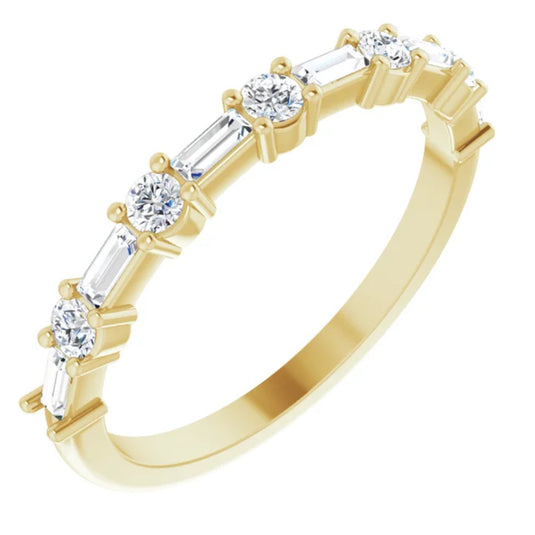 Handcrafted Natural Diamond Anniversary Band Yellow Gold Side View