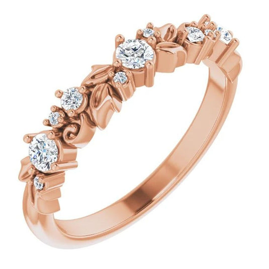 Floral Inspired Natural Diamond Anniversary Band Yellow Gold
