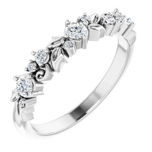 Floral Inspired Natural Diamond Anniversary Band White Gold