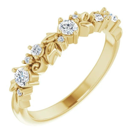 Floral Inspired Natural Diamond Anniversary Band Yellow Gold