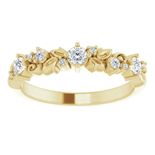 Floral Inspired Natural Diamond Anniversary Band Yellow Gold Top View