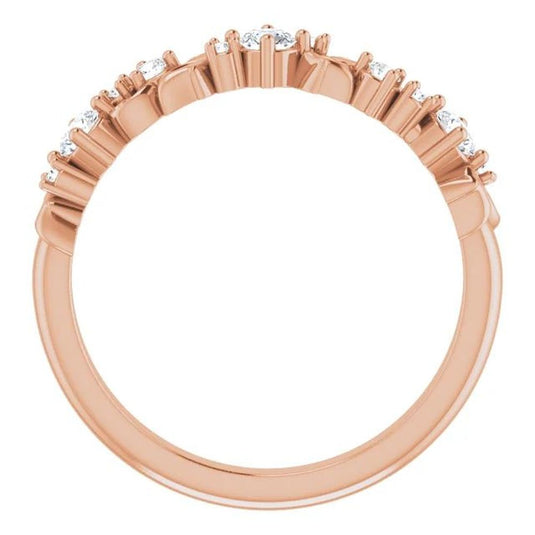 Floral Inspired Natural Diamond Anniversary Band Yellow Gold Perspective View