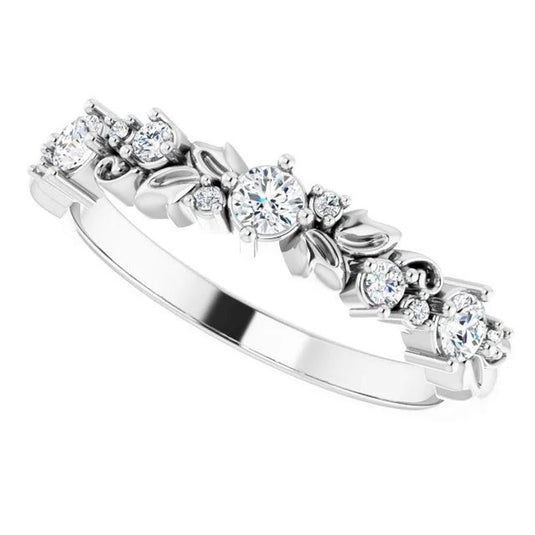 Floral Inspired Natural Diamond Anniversary Band White Gold Side View