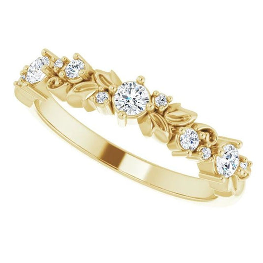 Floral Inspired Natural Diamond Anniversary Band Yellow Gold Side View