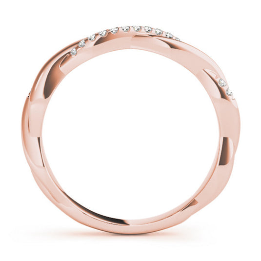Twisted Women's Wedding Band with Diamonds in Rose Gold Front View