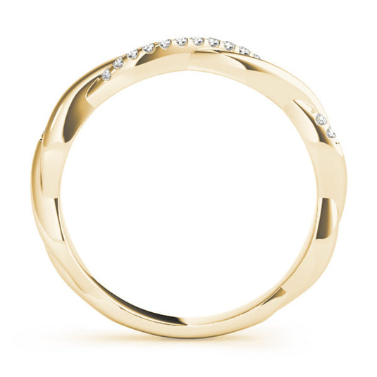 Twisted Women's Wedding Band with Diamonds in Yellow Gold Front View