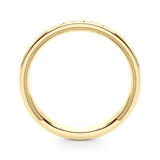 Stackable Women’s Patterned Wedding Band Yellow Gold Top View