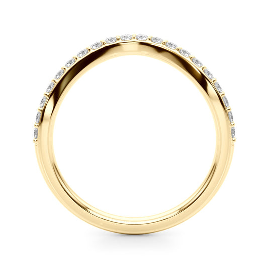 Curved Channel Set Diamond Wedding Band Yellow Gold Top View
