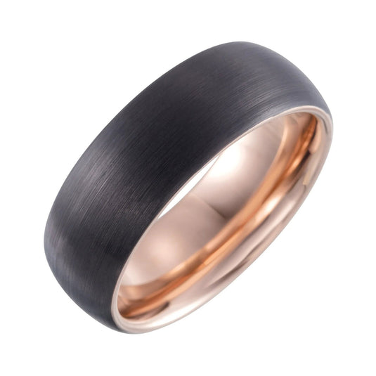 Black PVD Tungsten Half Round Wedding Band Rose Gold