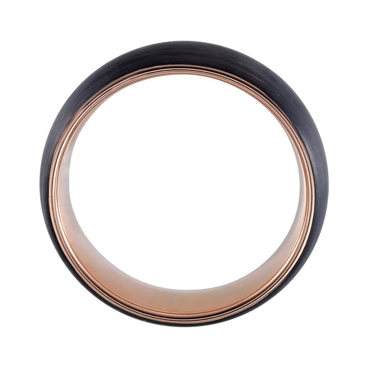 Black PVD Tungsten Half Round Wedding Band Rose Gold Side View