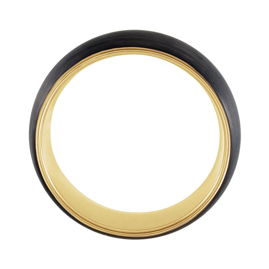 Black PVD Tungsten Half Round Wedding Band Yellow Gold Side View