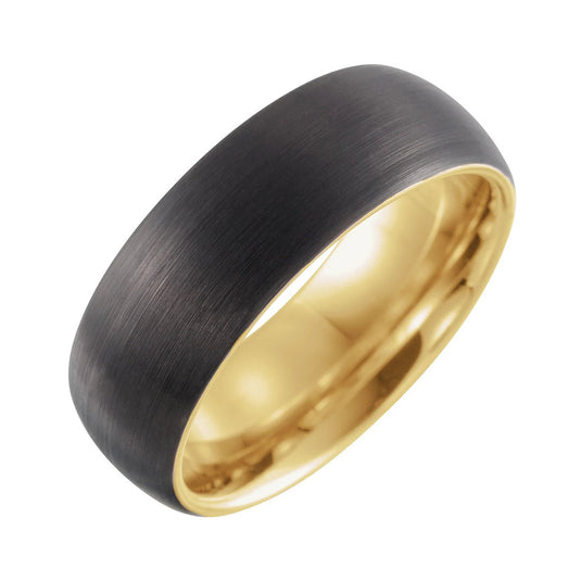 Black PVD Tungsten Half Round Wedding Band Yellow Gold