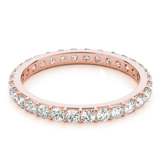 Round Cut Diamond Eternity Band Rose Gold Cross View