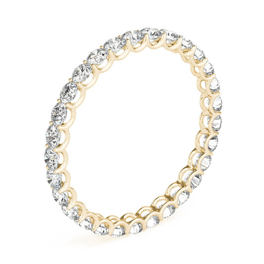 Round Brilliant Diamond Eternity Band for Her Yellow Gold Cross Gold