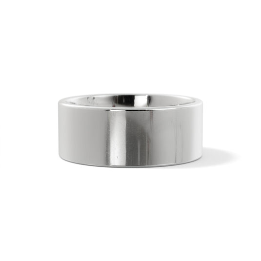 Polished Flat Mens Wedding Band White Gold Top View