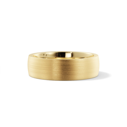 Flat Satin Finished Mens Wedding Band Yellow Gold Top View