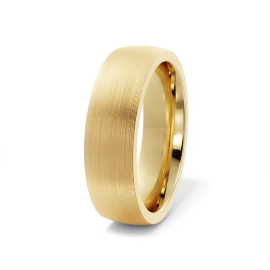 Flat Satin Finished Mens Wedding Band Yellow Gold Side View