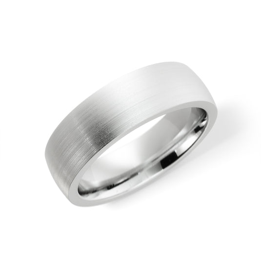 Flat Satin Finished Mens Wedding Band White Gold