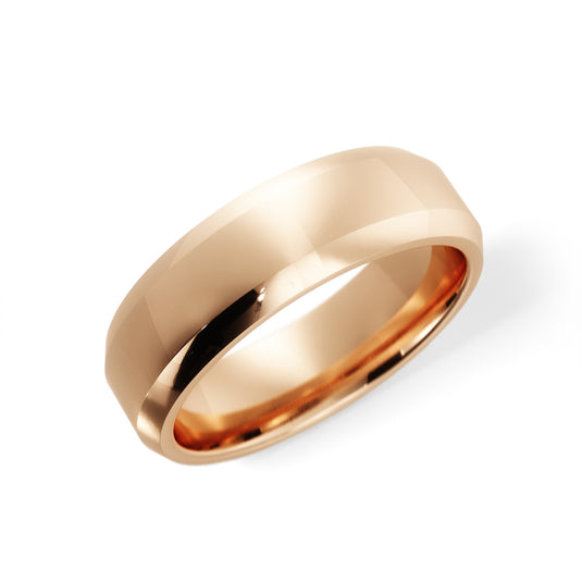 Polished Beveled Edge Mens Wedding Band Rose Gold
