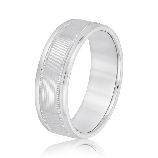 Multi Grooved Milgrain Design Men's Wedding Band White Gold