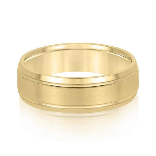 Double Grooved Men’s Wedding Band Yellow Gold