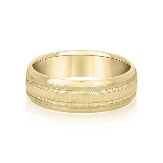 Double Milgrain Polished Edge Mens Wedding Band Yellow Gold