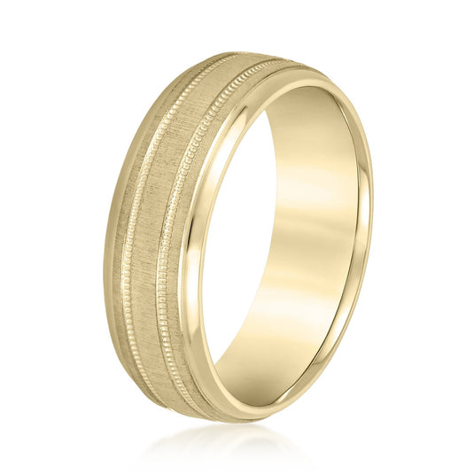Double Milgrain Polished Edge Mens Wedding Band Yellow Gold Side View