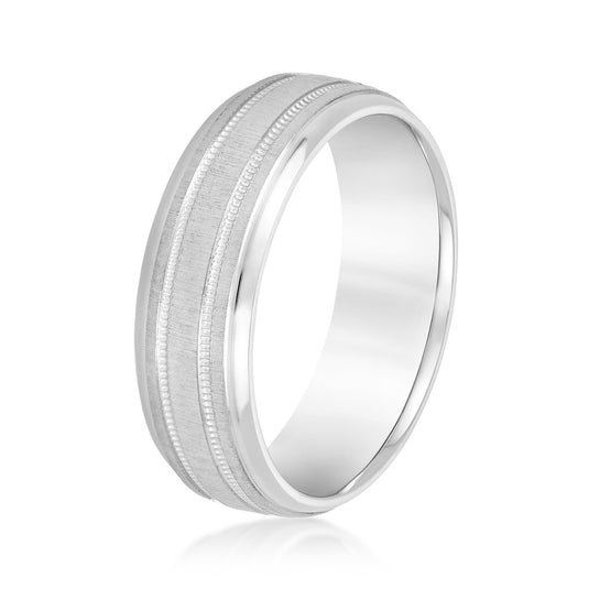 Double Milgrain Polished Edge Mens Wedding Band White Gold Side View