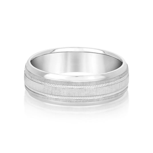 Double Milgrain Polished Edge Mens Wedding Band White Gold