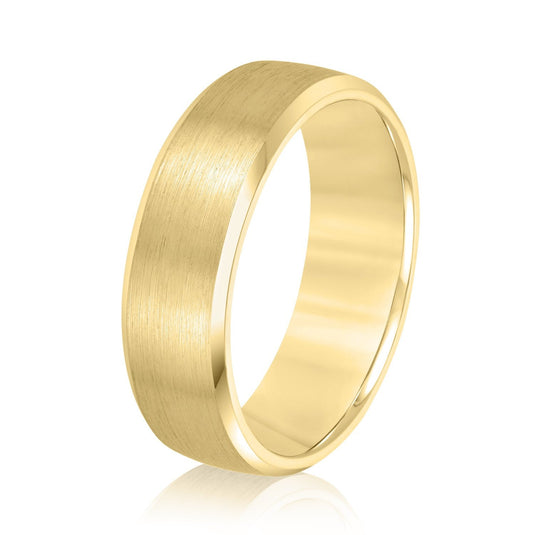Beveled Edge Men’s Wedding Band Yellow Gold Side View
