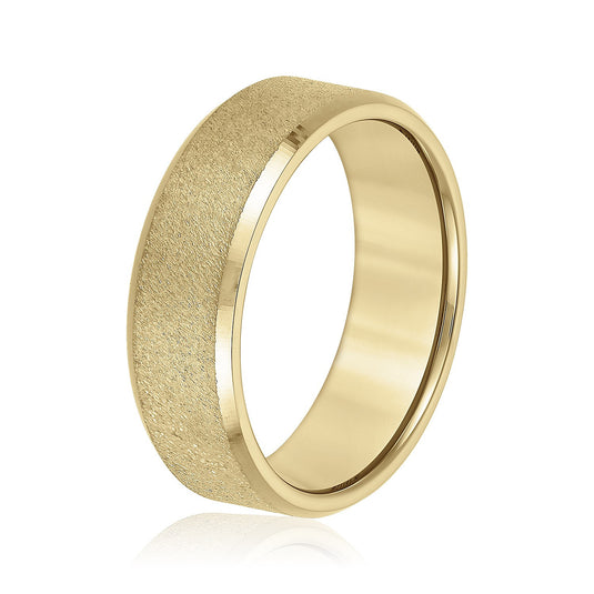Brushed Finish Mens Wedding Band Yellow Gold