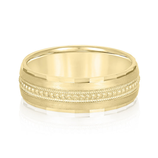 Double Milgrain Men's Wedding Band Yellow Gold Top View