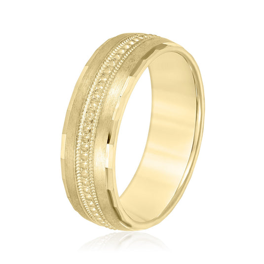 Double Milgrain Men's Wedding Band Yellow Gold