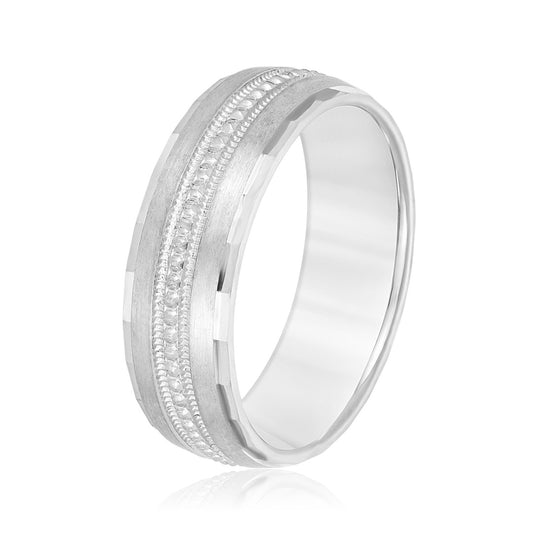 Double Milgrain Men's Wedding Band White Gold