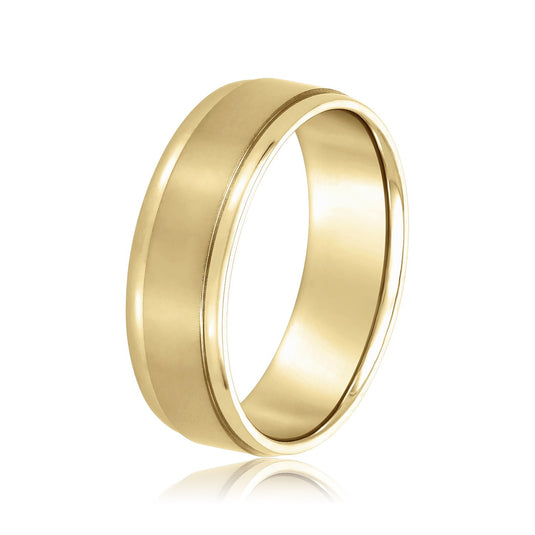 Satin Finish Polished Edge Men's Wedding Band Yellow Gold