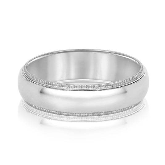 Milgrain Edge Polished Finish Men's Wedding Band White Gold Side View