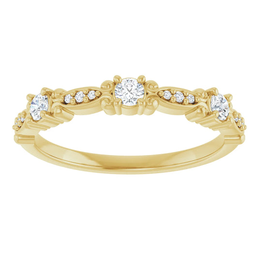 Vintage Natural Diamond Anniversary Band Yellow Gold Top View