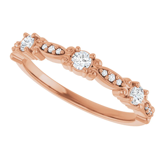 Vintage Natural Diamond Anniversary Band Rose Gold Cross View