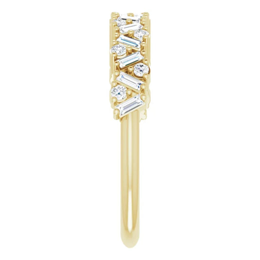 Scattered Natural Diamond Anniversary Band Yellow Gold Perspective View