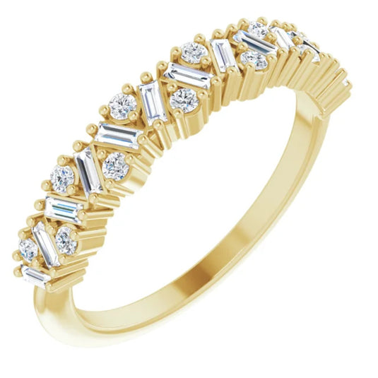 Scattered Natural Diamond Anniversary Band Yellow Gold Side View