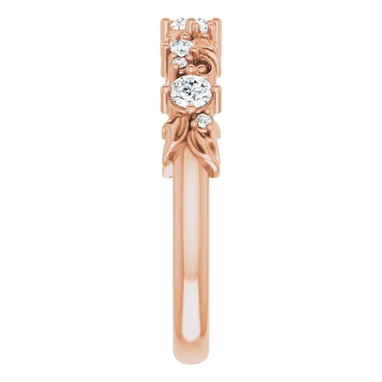 Floral Inspired Natural Diamond Anniversary Band Yellow Gold Top View