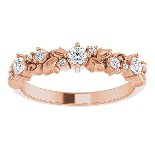 Floral Inspired Natural Diamond Anniversary Band Yellow Gold Cross View