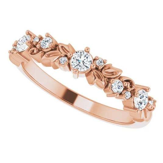 Floral Inspired Natural Diamond Anniversary Band Yellow Gold Side View