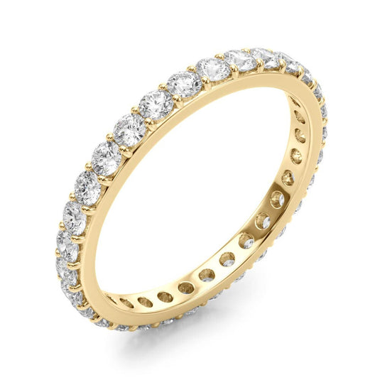 Round Cut Diamond Eternity Band Yellow Gold Side View